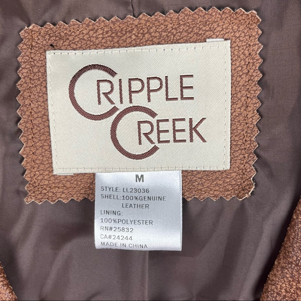 CRIPPLE CREEK Brown 100% Genuine Leather Studded Zip Pockets Jacket Size Medium - Picture 3 of 10